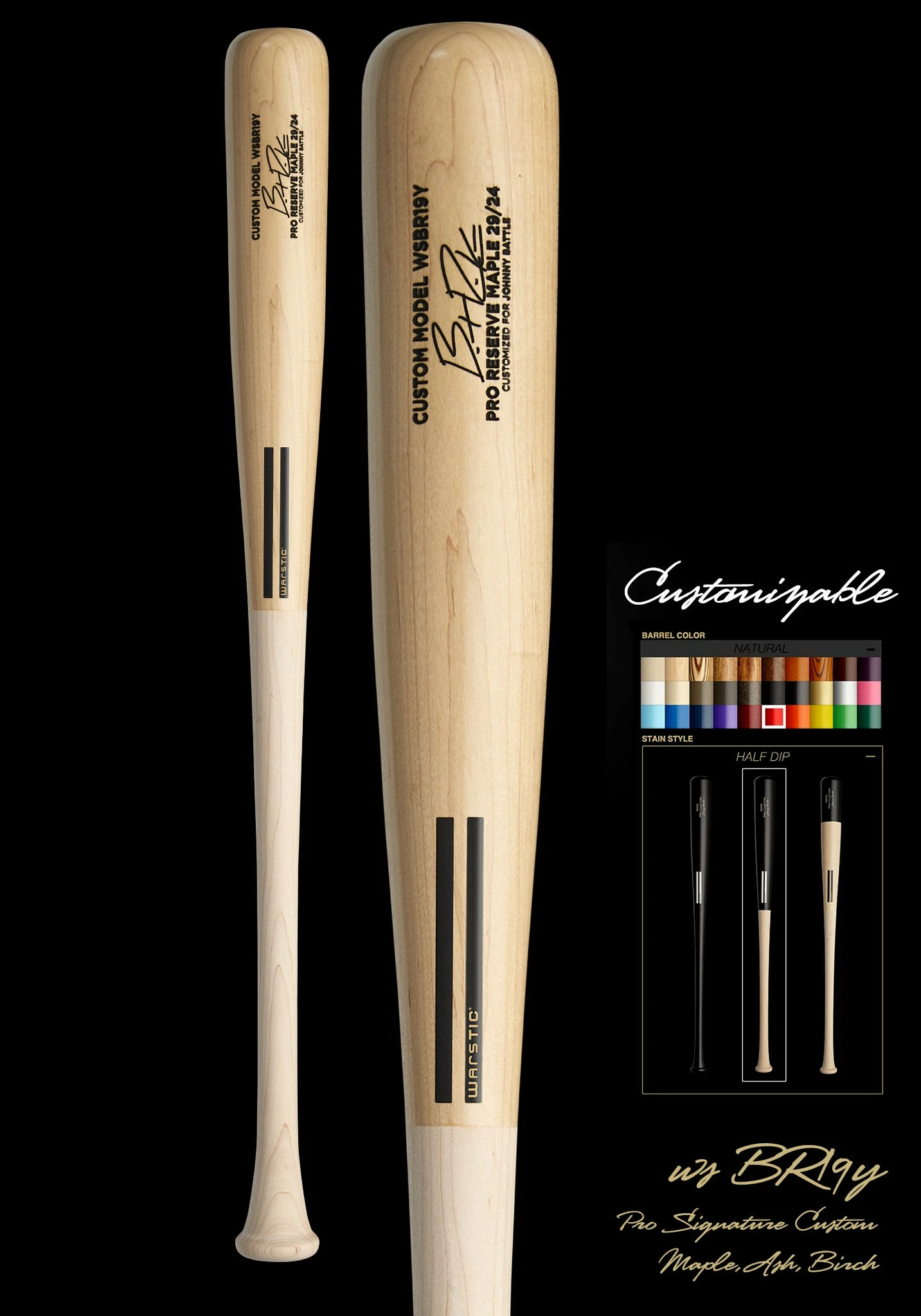 Warstic Sports, Inc Brent Rooker WSBR19Y YOUTH CUSTOMIZABLE PRO SIGNATURE WOOD BAT