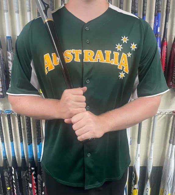 Team Australia Majestic Cool Base Australia Flag + WBSC Logo Jersey 3 Team Australia Majestic Cool Base Australia Flag + WBSC Logo Jersey